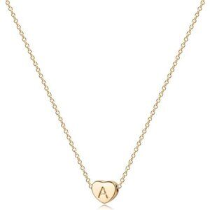 Tiny Gold Initial Heart Necklace-14K Gold Plated Handmade Dainty Letter Heart